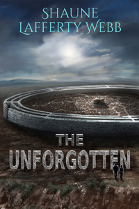 Book Cover - The Unforgotten showing an alien village on a distant planet