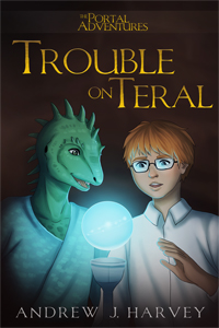 Book Cover - Trouble on Teral showing Mark and Windracer in the Stone Garden